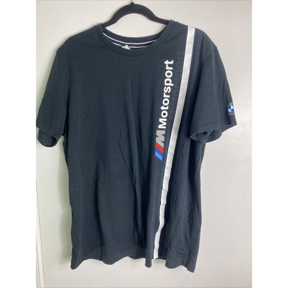 Puma Motorsport BMW XL Black Short Sleeve White Stripe T Shirt - Picture 1 of 6